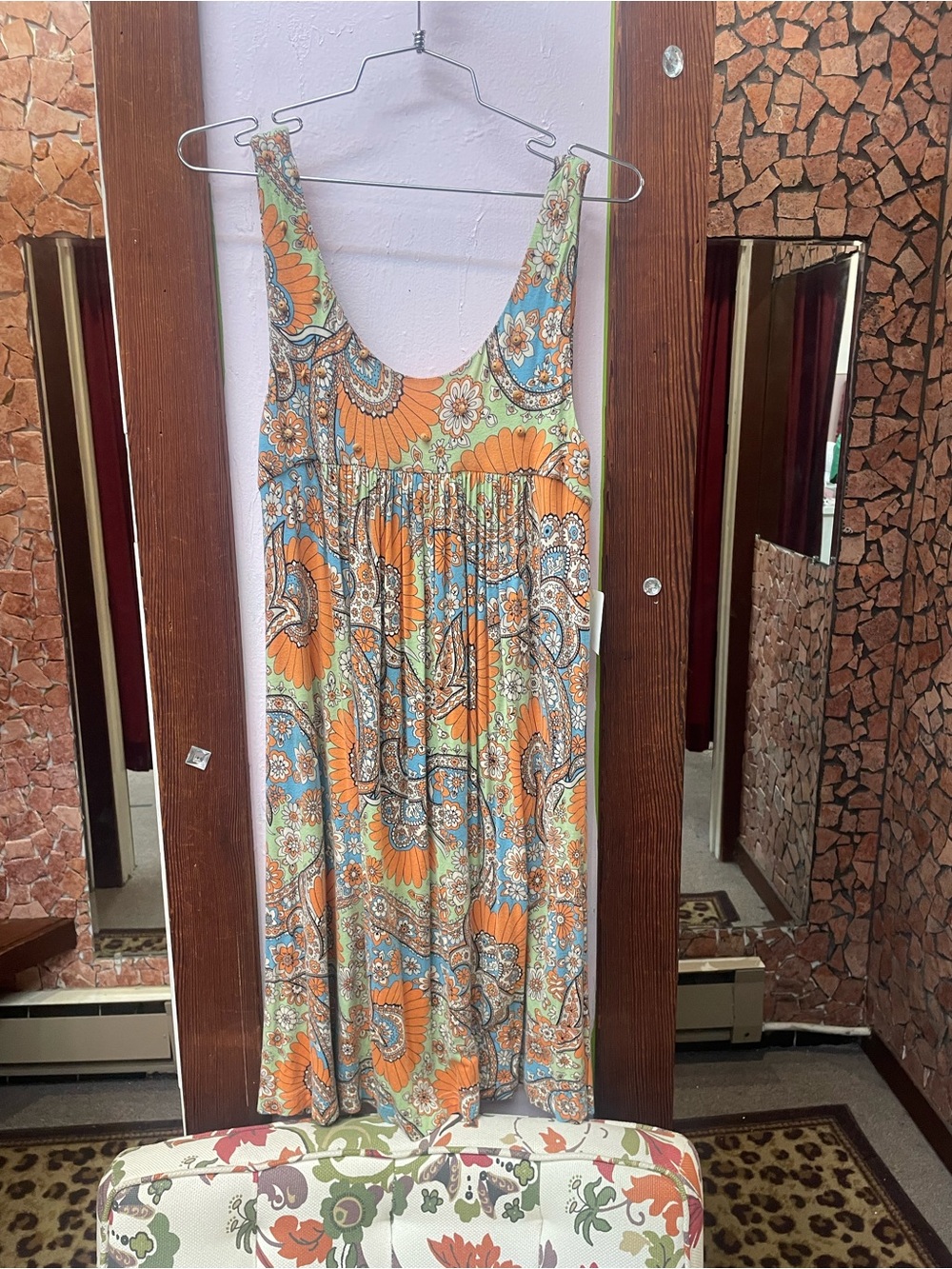 Betsey Johnson Orange and Aqua Floral Paisley Maxi Dress - Picture 7 of 10